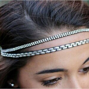 Pink Pewter Paula Double Stretch Bead & Rhinestone Headband Accessory Silver